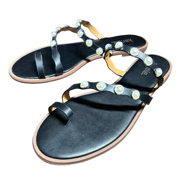 Kensie Womens Black Toe Strap Asymmetrical Scalloped Padded Maltese Open size 10 - Picture 1 of 10